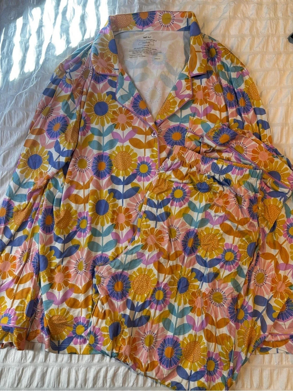 Little Sleepies Women’s yellow Floral Button Down pajama set Like New